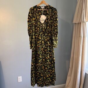 ganni cameron floral-print satin dress Ganni White Floral Printed Satin Cameron Blouse & Handkerchief Hem Skirt Set M Ganni